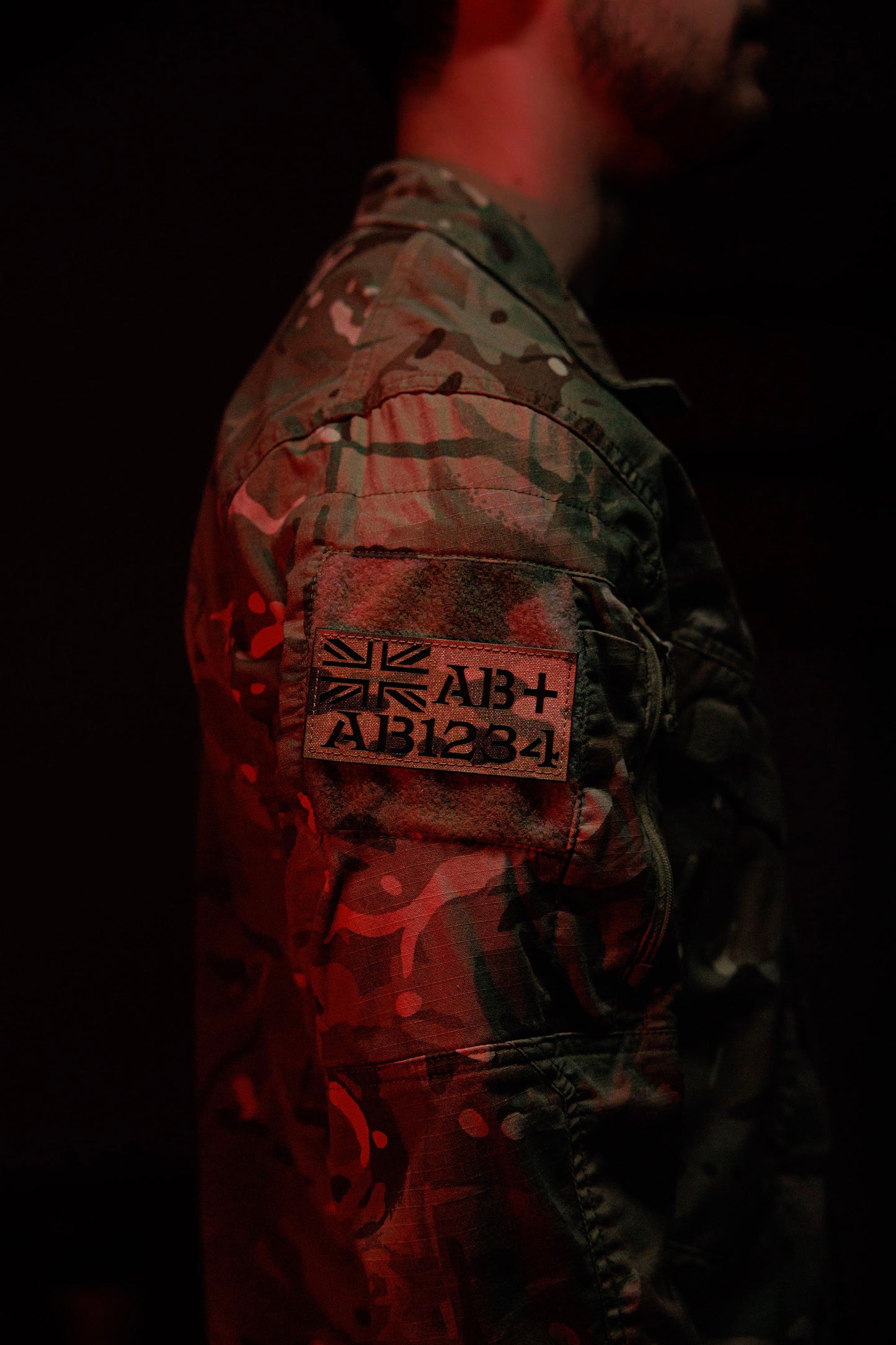 Horizontal Zap Patch + UK Flag + Blood Group – Multicam Laser Cut